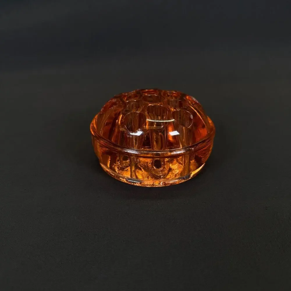 Floral Frog Glass Amber Color Vintage Decortications Floral Arrangements 13 hole